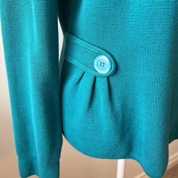 Northern Reflections Teal Cotton Knit Cardigan/Jacket Button Detail Pleats, Sz M - Picture 3 of 12